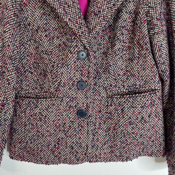 Vintage purple red white wool tweed button preppy office blazer 8 - Picture 3 of 7